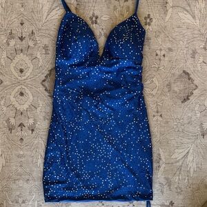 KissProm Sapphire Blue mini dress. Silver/blue rhinestones.